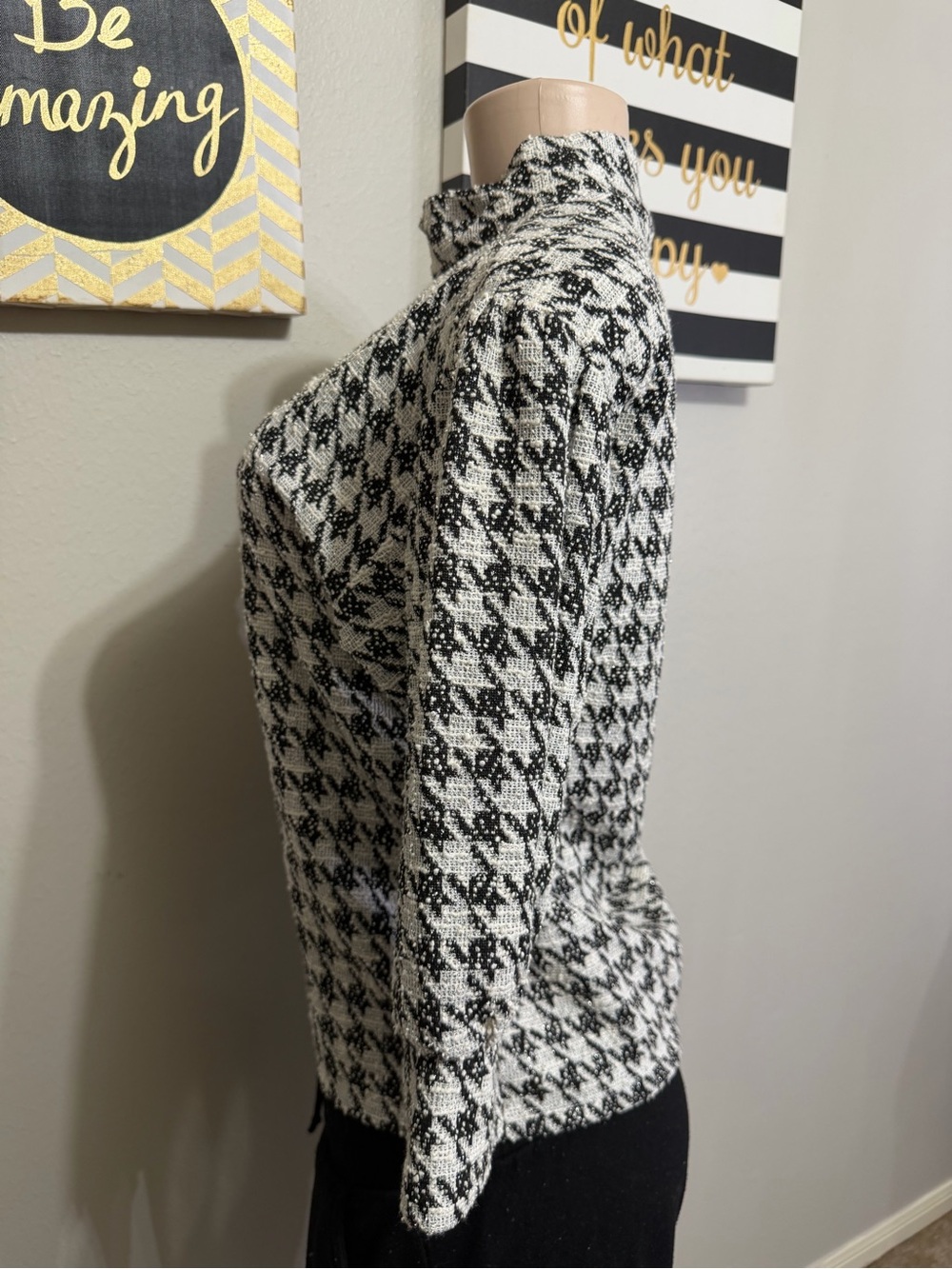 Ann Taylor Black & White Houndstooth Mock Neck Sweater - Picture 2 of 7